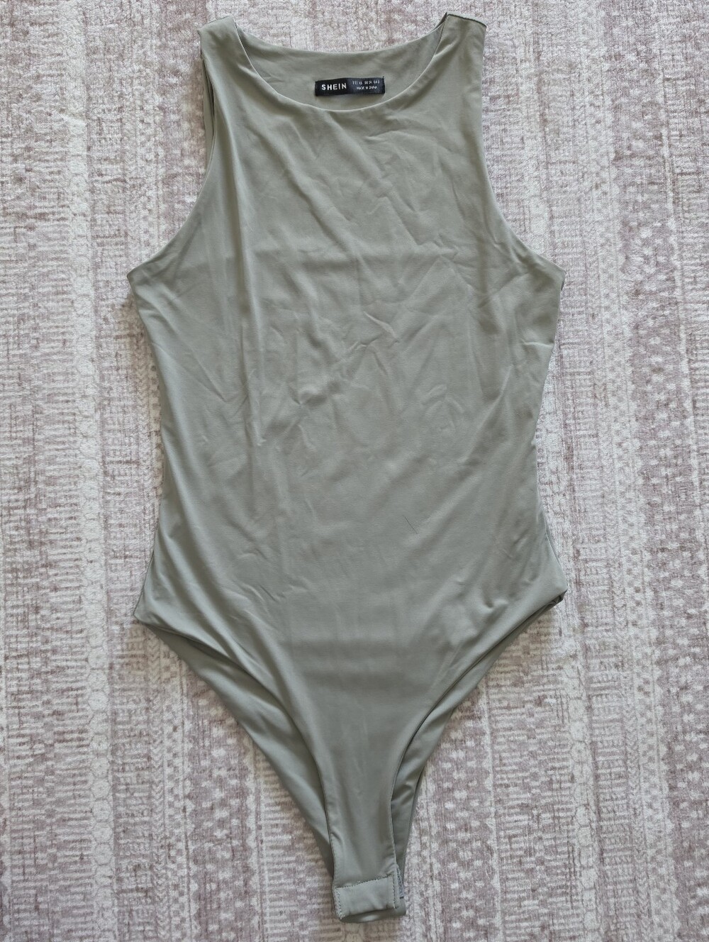 SHEIN Light Olive Green High Neck Sleeveless Bodysuit - Size XS